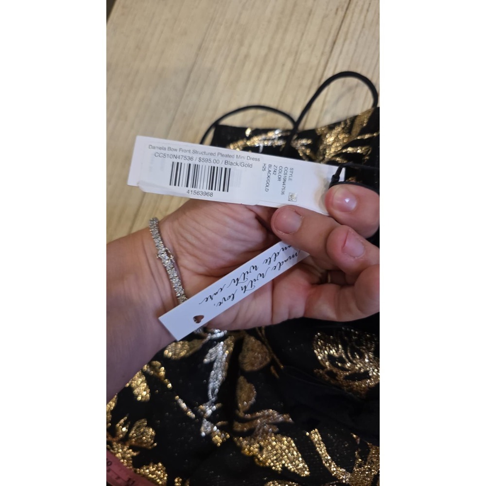 Alice + Olivia Black Gold Metallic Floral Brocade Mini Dress Bow Cocktail 2 - Picture 14 of 15
